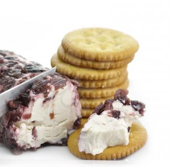 Royalty Free Photo of Cranberries And Cinnamon Goat Cheese And Crackers