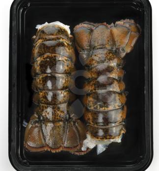 Raw Lobster Tails In A Tray