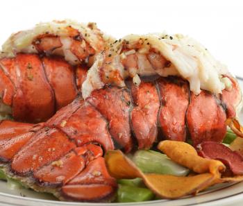 Grilled Lobster Tail  With Asparagus ,Close Up