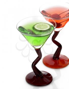 Glasses Of Cocktail Drinks On White Background
