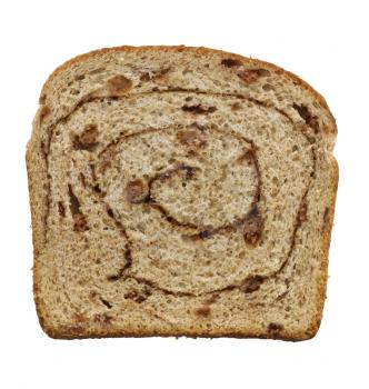 Cinnamon Swirl Raisin Bread Slice Isolated On White Background
