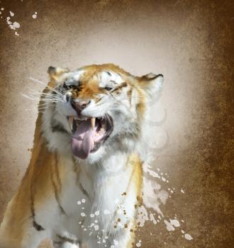Digital Painting Of Tiger Portrait