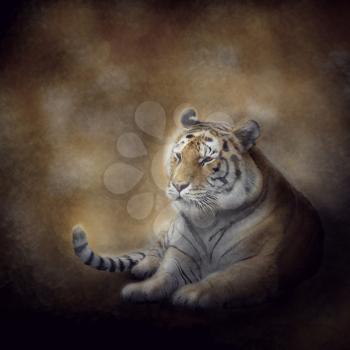 Bengal Tiger resting. Digital painting