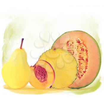 Fresh yellow fruits watercolor