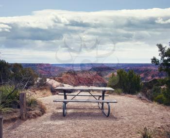 Palo Duro Canyon state park.Texas.Picnic table.