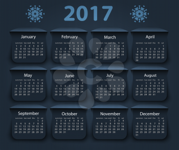 Calendar 2017 year vector design template. EPS10