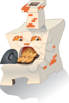 Royalty Free Clipart Image of a Wood Fired Oven With Bread