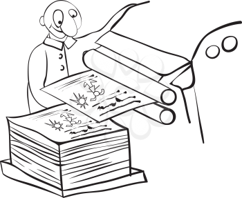 Royalty Free Clipart Image of a Man Printing Newspapers