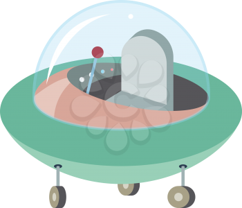  Flying saucer. Funny cartoon illustration.  UFO