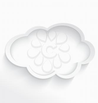 Vector illustration of white 3d cloud shaped frame with realistic shadow.