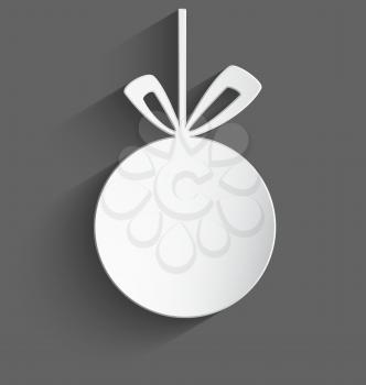 Vector illustration of white 3d plastic Christmas ball with long realistic shadow .