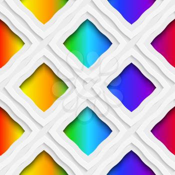 Abstract 3d geometrical seamless background. Rainbow colored rectangles holes and rim with cut out of paper effect.

