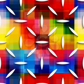 Abstract 3d geometrical seamless background. White small ovals on rainbow layer with cut out of paper effect.
