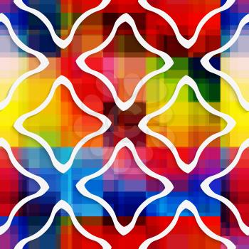 Abstract 3d geometrical seamless background. White wavy rectangles on rainbow background with cut out of paper effect. 
