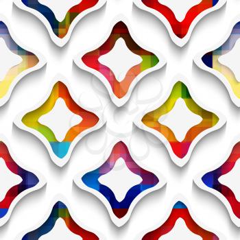 Abstract 3d geometrical seamless background. White wavy rectangles with rainbow and white inside with cut out of paper effect. 
