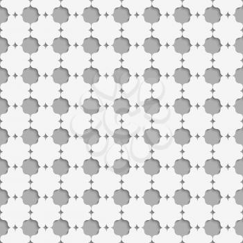 Seamless geometric background. Modern monochrome 3D texture. Pattern with realistic shadow and cut out of paper effect.3D white eastern grid.