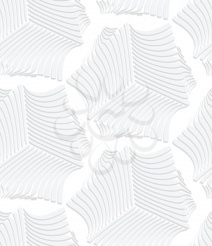 Seamless geometric background. Pattern with realistic shadow and cut out of paper effect.White 3d paper.3D white striped sea shells.