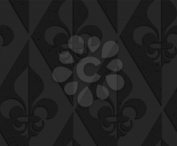 Black textured plastic Fleur-de-lis half and half.Seamless abstract geometrical pattern with 3d effect. Background with realistic shadows and layering.