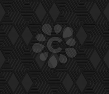 Black textured plastic cut hexagons with triangles.Seamless abstract geometrical pattern with 3d effect. Background with realistic shadows and layering.