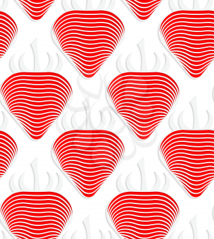 Colored 3D red striped strawberries.Seamless geometric background. Modern 3D texture. Pattern with realistic shadow and cut out of paper effect.