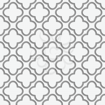 Perforated four foils in grid.Seamless geometric background. Modern monochrome 3D texture. Pattern with realistic shadow and cut out of paper effect.