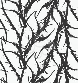 Kelp seaweed black abstract rough.Hand drawn with ink seamless background.Modern hipster style design.