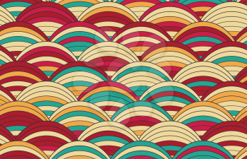 Striped arcs with red green yellow.Hand drawn seamless background. Creative handmade design for fabric textile fashion. Japanese motives in vintage retro colors.