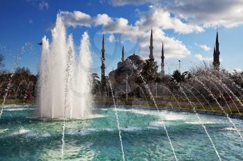 Royalty Free Photo of the Blue Mosque and Fountain in Istanbul Turkey and 