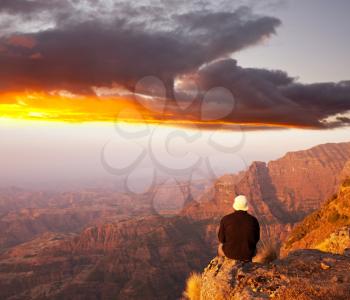 Royalty Free Photo of a Hiker in Simien Mountains, Ethiopia