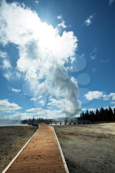 Royalty Free Photo of a Trail to a Geyser in Yellowstone National Park