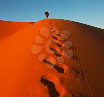 Royalty Free Photo of a Man Hiking in the Namibian Desert