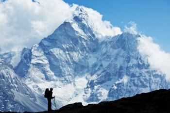 Royalty Free Photo of a Hiker at Mount Everest