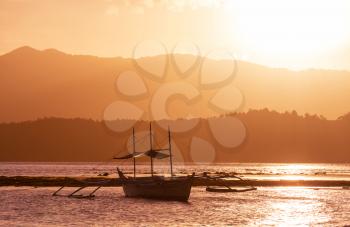 Traditional Philippino boat in the sea, Palawan island, Philippines