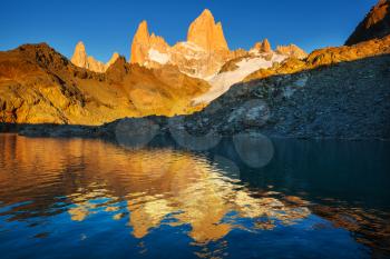 Famous Cerro Fitz Roy - one of the most beautiful and hard to accent rocky peak in Patagonia, Argentina