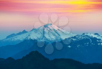 Beautiful landscape with high mountains at sunrise