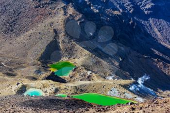 Amazing Emerald lakes on Tongariro Crossing track, Tongariro National Park, New Zealand. Wanderlust concept