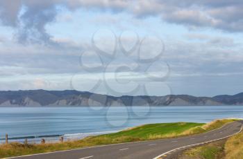 Road along New Zealand beautiful ocean coast