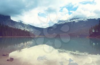 Serenity Emerald Lake in the Yoho National Park, Canada. Instagram filter