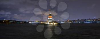 Istanbul city  and The Maiden's Tower (Kiz Kulesi) at night