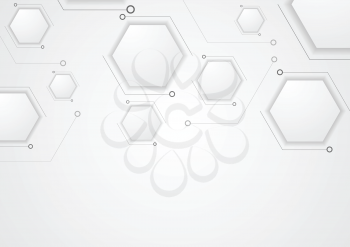 Grey corporate tech drawing design. Vector hexagons background