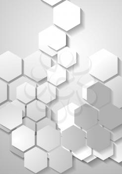 Light grey tech background with hexagons. Vector design
