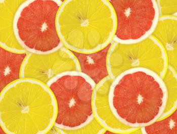 Abstract background of citrus slices. Closeup. Studio photography.