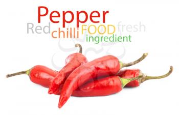 Red chilli pepper isolate on white background. Raw material for food or cooking.