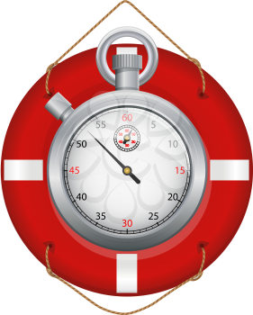 Red life preserver with stopwatch