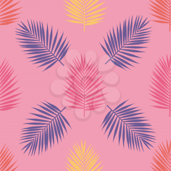 Bright tropical palm leaves seamless pattern. Vector illustration.