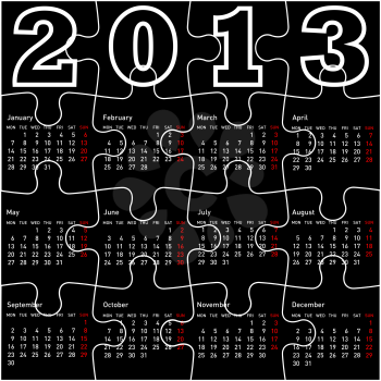 Royalty Free Clipart Image of a Puzzle Themed Calendar