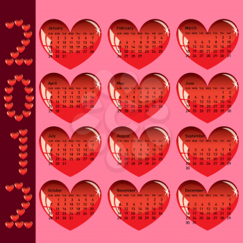 Royalty Free Clipart Image of a Hearts Calendar