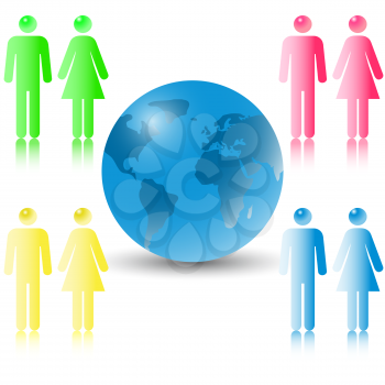 Royalty Free Clipart Image of People by a Globe