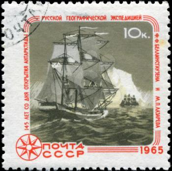 USSR - CIRCA 1965: A stamp printed in USSR, shows 145 years since the discovery of Antarctica, circa 1965