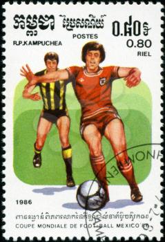 CAMBODIA - CIRCA 1986:stamp printed by Cambodia, shows 1986 World Cup Soccer Championships Mexico, circa 1986.